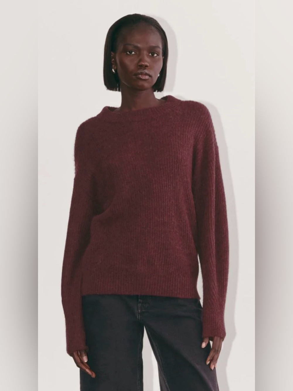 New Everlane THE COCOON CREW IN ALPACA Burgundy XS Premium Cozy Minimalist